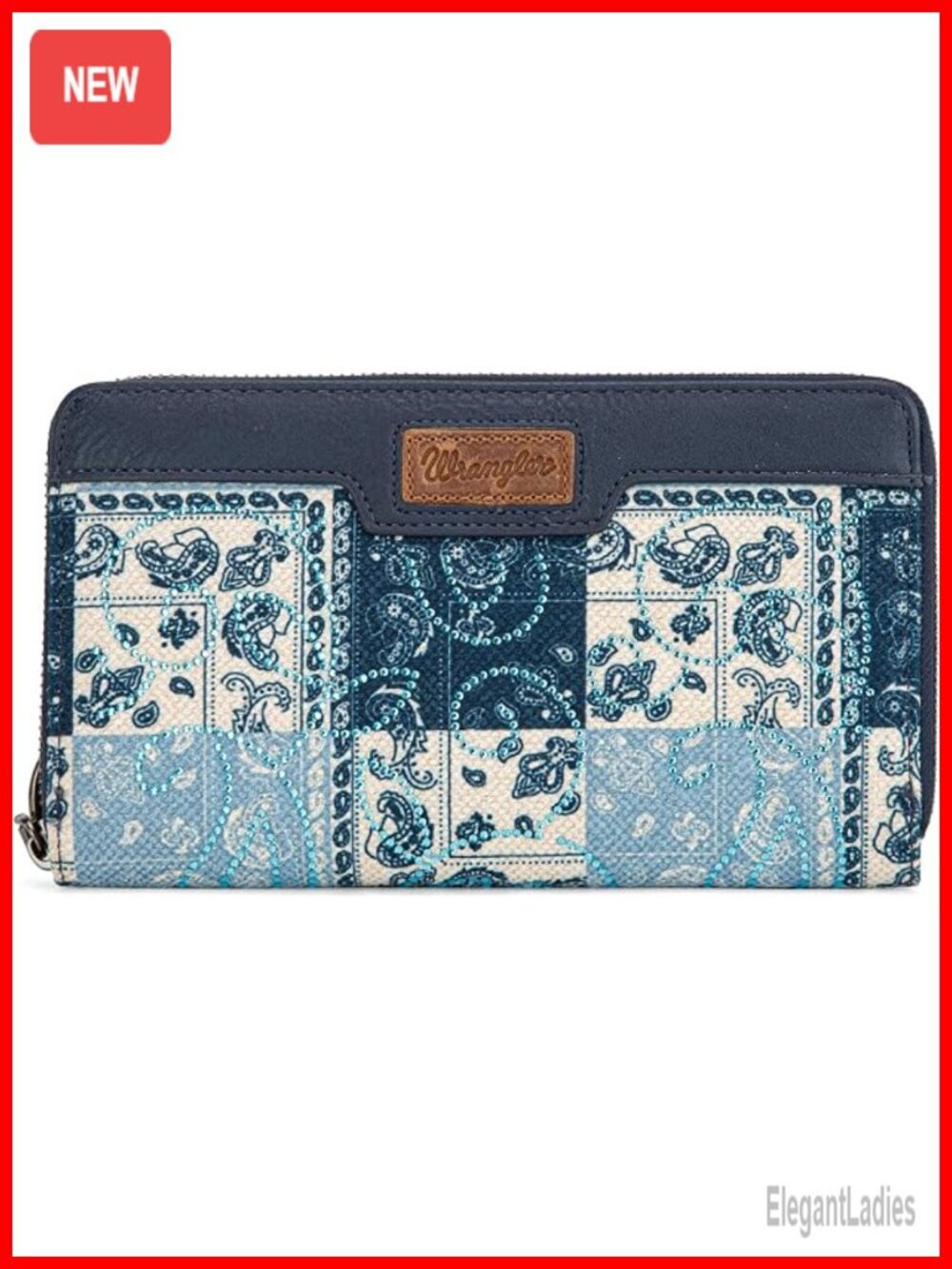 RFID Bifold Wristlet Wallet for Women with Paisley Pattern and Rhinestone